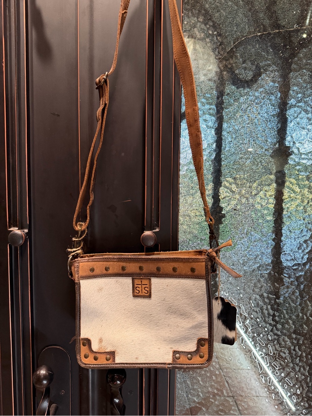 STS Ranchwear White & Brown Haircalf Crossbody Bag NWT